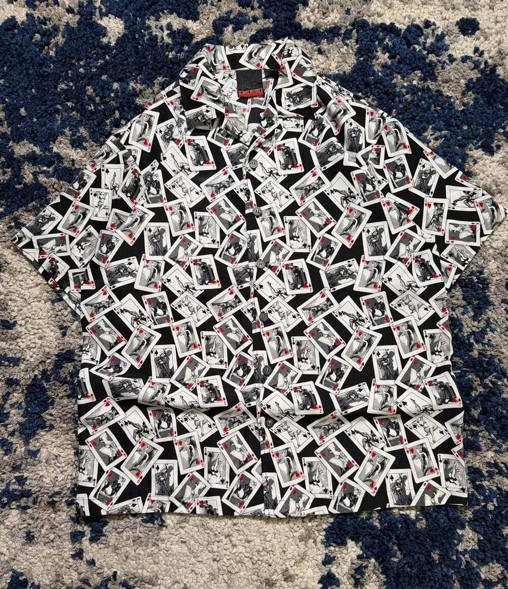 C-TWO Vintage Poker Pinup Playing Cards Print Short Sleeve Camp Shirt